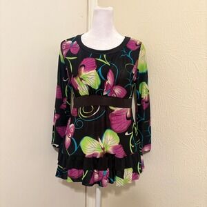 Y2K Luna Butterfly Print Empire Waist Top Black Purple Green Fairycore Witchy S